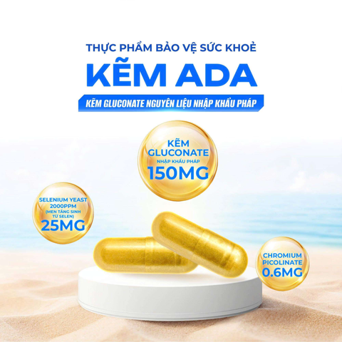 (Hàng chính hãng) Viên Kẽm ADA Gold Zinc Bisglycinate 30 Viên - Bổ Sung Kẽm Hỗ Trợ Sức Khỏe, Da Tóc Móng