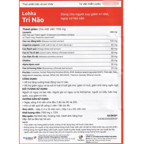 (Hàng chính hãng) Viên Uống Lohha Trí Não Thái Minh Hộp 30 Viên - Hỗ Trợ Tăng Cường Trí Nhớ, Hoạt Động Trí Não