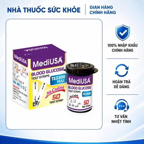 (Hàng nhập khẩu) Que Thử Đường Huyết MediUSA TS3300 Max Hộp 50 Que - Dùng Cho Máy Đo Đường Huyết GM3300Max