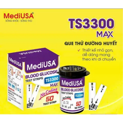 (Hàng nhập khẩu) Que Thử Đường Huyết MediUSA TS3300 Max Hộp 50 Que - Dùng Cho Máy Đo Đường Huyết GM3300Max