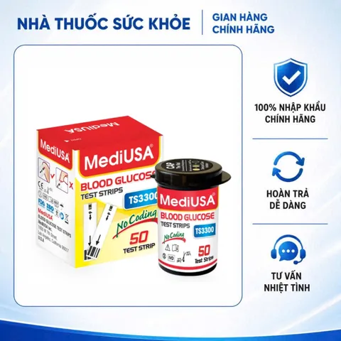 (Hàng nhập khẩu) Que Thử Đường Huyết MediUSA TS3300 Hộp 50 Que - Dùng Cho Máy Đo Đường Huyết GM3300