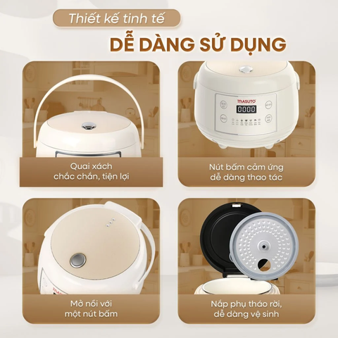 (Hàng chính hãng) Nồi Cơm Điện Masuto MSCookerAI 1.5L - Biết Nói Tiếng Việt, Lòng Nồi Ceramic Chống Dính