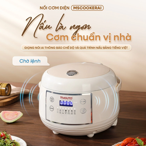 (Hàng chính hãng) Nồi Cơm Điện Masuto MSCookerAI 1.5L - Biết Nói Tiếng Việt, Lòng Nồi Ceramic Chống Dính
