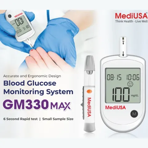 (Hàng nhập khẩu) Máy Đo Đường Huyết MediUSA GM330Max - Tự Động Mã Hóa, Kết Quả Trong 6 Giây