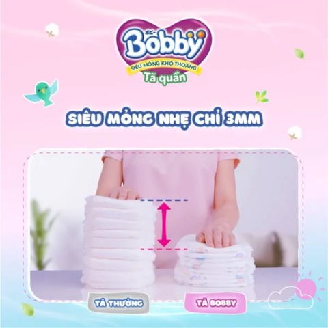(Hàng chính hãng) Tã Quần Bobby M60+2 Miếng - Cho Bé 6-11kg, Khô Thoáng, Ngừa Hăm