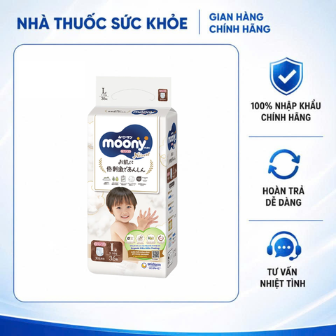 (Hàng nhập khẩu) Tã Quần Moony Natural Bông Organic Size L 36 Miếng - Cho Bé 9-14kg