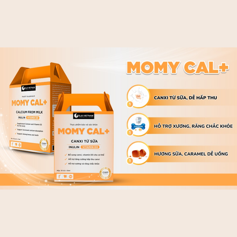 (Hàng chính hãng) Canxi Hữu Cơ Dạng Nước Momy Cal+ Hộp 30 Gói - Bổ Sung Canxi, Vitamin D3