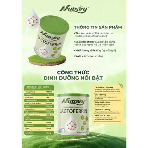 (Hàng nhập khẩu) Sữa Nutrary Lactoferrin 60 Gói - Bổ Sung Lactoferrin, Hỗ Trợ Tăng Cường Miễn Dịch Cho Bé
