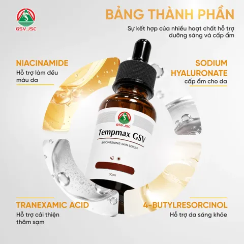 (Hàng chính hãng) Serum Tempmax GSV 30ML - Dưỡng Ẩm, Làm Sáng, Mờ Thâm Nám, Hỗ Trợ Da Đều Màu
