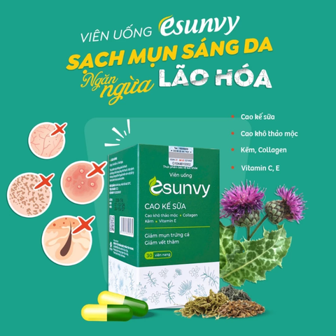 (Hàng chính hãng) Viên Uống Esunvy Mát Gan Ngừa Mụn Hộp 30 Viên - Hỗ Trợ Giảm Mụn, Hạn Chế Thâm Sạm