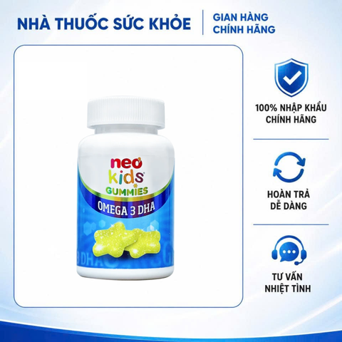 (Hàng nhập khẩu) Kẹo Dẻo Neo Kids Gummies Omega 3 DHA Ngôi Sao Lọ 60 Viên - Hỗ Trợ Trí Não, Thị Lực Cho Bé