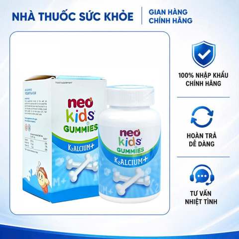 (Hàng nhập khẩu) Kẹo Dẻo Neo Kids Gummies K2ALCIUM+ Lọ 60 Viên - Bổ Sung Canxi, Vitamin D3, K2 Cho Bé