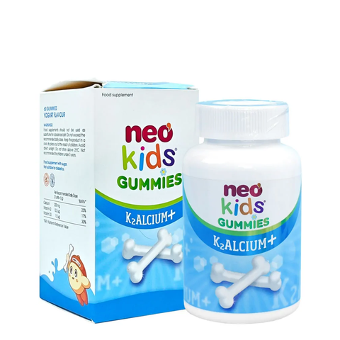 (Hàng nhập khẩu) Kẹo Dẻo Neo Kids Gummies K2ALCIUM+ Lọ 60 Viên - Bổ Sung Canxi, Vitamin D3, K2 Cho Bé