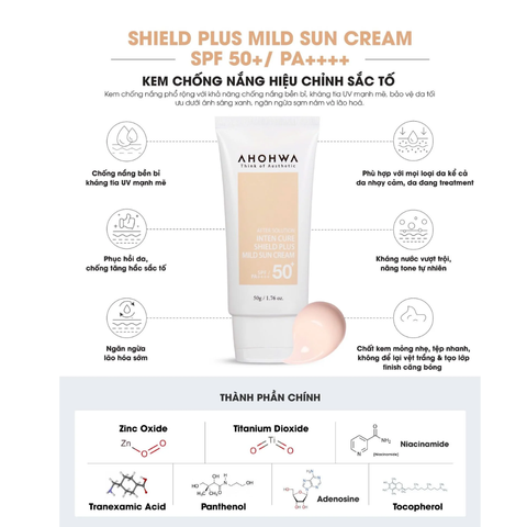 (Hàng chính hãng) Kem Chống Nắng Inter Cure Shield Plus Mild Sun Cream 50gr - SPF50+/PA++++, Hiệu Chỉnh Sắc Tố, X5 Bảo Vệ