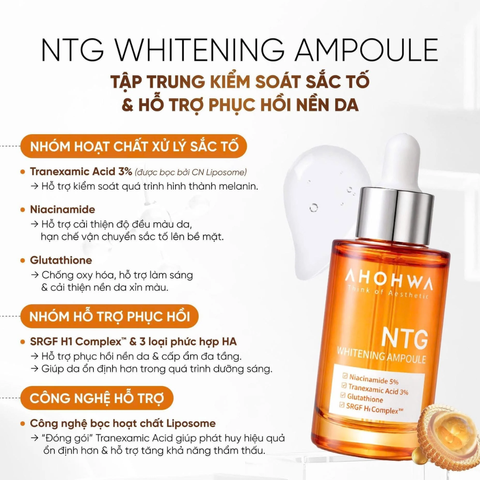 (Hàng nhập khẩu) Tinh Chất NTG Whitening Ampoule Ahohwa 30ml - Hỗ Trợ Làm Sáng Da, Giảm Đỏ, Cân Bằng Sắc Tố