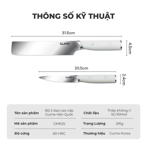 (Hàng nhập khẩu) Bộ Dao 2 Món Gume Korea GMK25 Chất Liệu Thép Không Gỉ