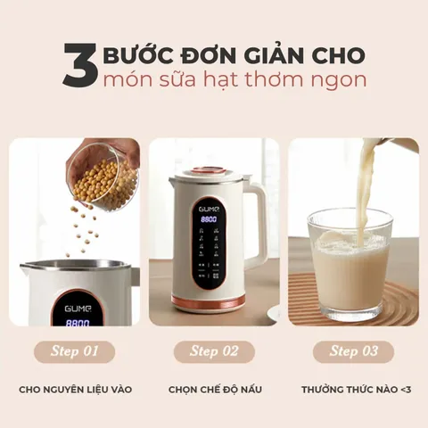 (Hàng nhập khẩu) Máy Làm Sữa Hạt Mini Pro GUME MSB-02 - Dung Tích 1.2L, 8 Chức Năng, Xay Nấu Mịn Không Cần Lọc Bã