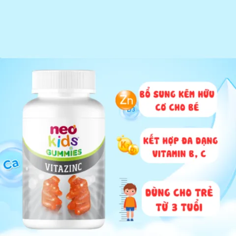 (Hàng nhập khẩu) Kẹo Dẻo Neo Kids Gummies VitaZinC Con Gấu Lọ 60 Viên - Bổ Sung Kẽm Hữu Cơ, Hỗ Trợ Bé Ăn Ngon