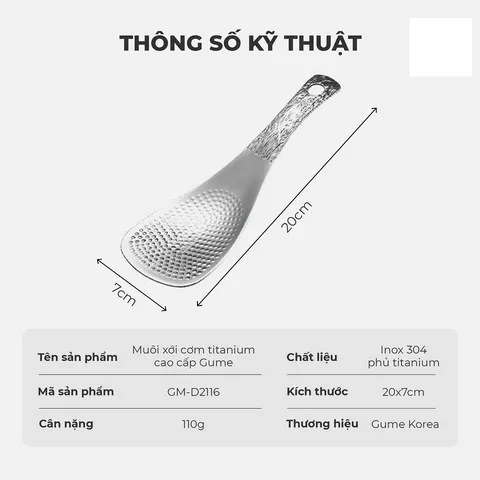 (Hàng nhập khẩu) Muôi Xới Cơm Inox Phủ Titanium Cao Cấp Không Gỉ Gume GM-D2116