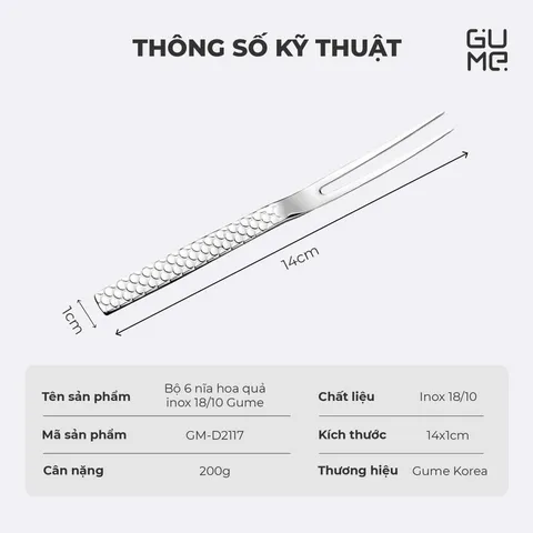 (Hàng nhập khẩu) Bộ 6 Nĩa Hoa Quả Inox 18/10 Gume GM D2117 Không Gỉ