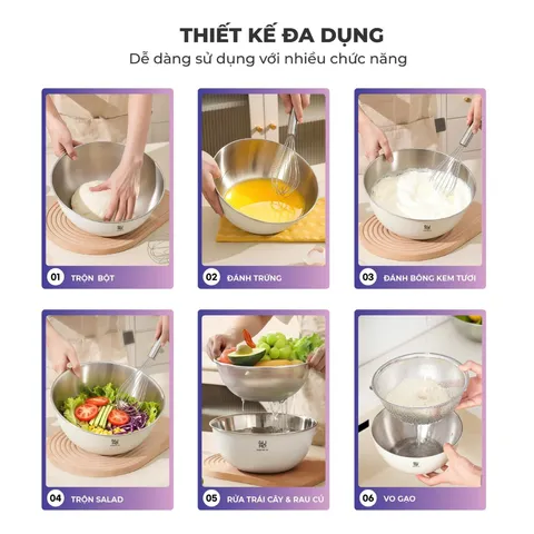 (Hàng nhập khẩu) Bộ Rổ Chậu Inox 304 GUME GM-DR0025 Size 25cm - Thiết Kế 2 Trong 1