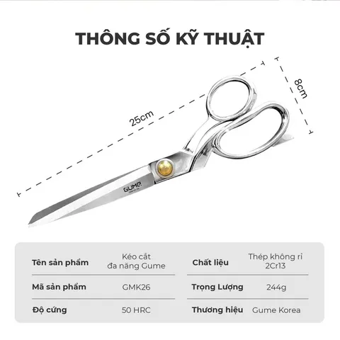 (Hàng chính hãng) Kéo cắt thực phẩm đa năng Gume GMK26 bằng thép không gỉ