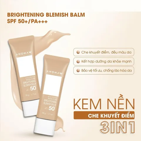 (Hàng nhập khẩu) Kem Nền Ahohwa Brightening Blemish Balm SPF50+/PA+++ 50gr - Che Khuyết Điểm 3in1