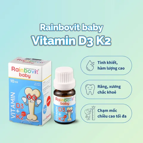 (Hàng nhập khẩu) Vitamin D3K2 Rainbovit Baby 10ML Dạng Giọt - Hỗ Trợ Tăng Cường Hấp Thu Canxi Cho Bé Từ Sơ Sinh