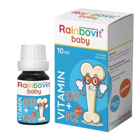 (Hàng nhập khẩu) Vitamin D3K2 Rainbovit Baby 10ML Dạng Giọt - Hỗ Trợ Tăng Cường Hấp Thu Canxi Cho Bé Từ Sơ Sinh