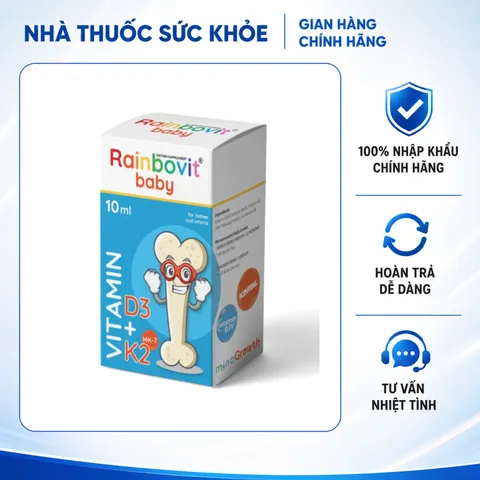 (Hàng nhập khẩu) Vitamin D3K2 Rainbovit Baby 10ML Dạng Giọt - Hỗ Trợ Tăng Cường Hấp Thu Canxi Cho Bé Từ Sơ Sinh