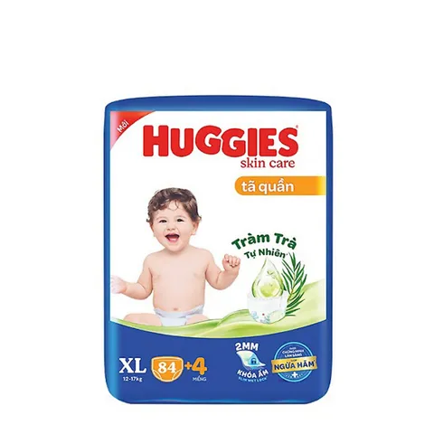 (Hàng chính hãng) Tã Quần Huggies Skincare Tràm Trà Tự Nhiên Size XL 84+4 Miếng - Cho Bé 12-17kg