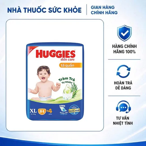 (Hàng chính hãng) Tã Quần Huggies Skincare Tràm Trà Tự Nhiên Size XL 84+4 Miếng - Cho Bé 12-17kg