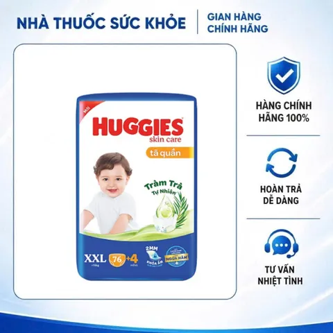 (Hàng chính hãng) Tã Quần Huggies Skincare Tràm Trà Tự Nhiên Size XXL 76+4 Miếng - Cho Bé Từ 15kg