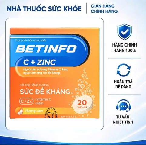 (Hàng chính hãng) Viên sủi Betinfo C + Zinc hỗ trợ tăng cường sức đề kháng - hộp 20 viên