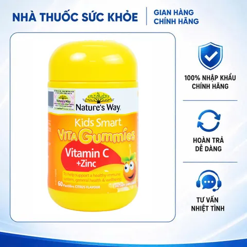 (Hàng nhập khẩu) Kẹo Dẻo Bổ Sung Vitamin C + Kẽm Nature's Way Kids Smart Vita Gummies 60 Viên - Hỗ Trợ Sức Khỏe Trẻ Em, Vị Cam Ngon Miệng
