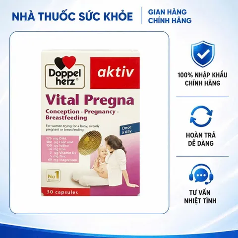 [Hàng chính hãng - Đủ VAT] Viên uống Bổ Sung Vitamin Aktiv Vital Pregna Doppelherz cho Bà Bầu - Hỗ Trợ Sức Khỏe Mẹ và Bé, Hộp 30 Viên