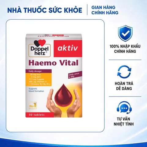 Viên Uống Bổ Sung Sắt Doppelherz Haemo Vital - Hỗ Trợ Thiếu Máu, Vitamin & Khoáng Chất Dành Cho Phụ Nữ Mang Thai & Trẻ Trên 10 Tuổi