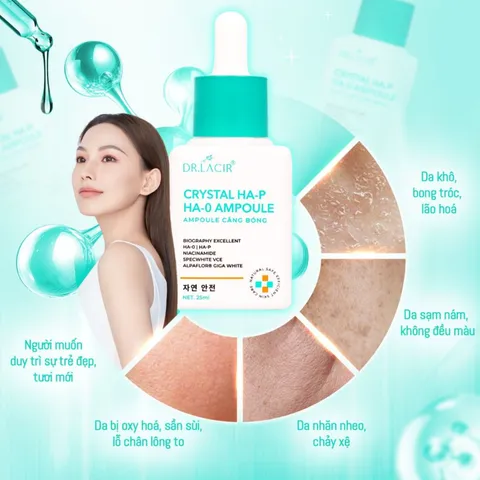 (Hàng chính hãng) Serum Dr Lacir Crystal HA-P HA-0 Ampoule 25ml - Căng Bóng, Dưỡng Ẩm, Mờ Thâm Nám