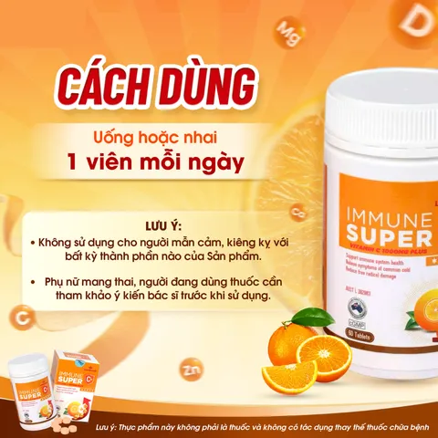 (Hàng nhập khẩu) Immune Super C+ LunaRosaQ Lọ 60 Viên - Bổ Sung Vitamin C, Kẽm, Vitamin D3 Hỗ Trợ Tăng Cường Sức Đề Kháng