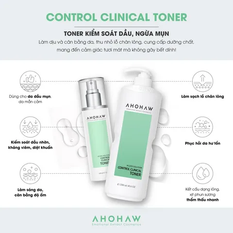 (Hàng nhập khẩu) Toner Ahohaw Control Clinical Cân Bằng Da, Cấp Ẩm Dịu Nhẹ, Cải Thiện Mụn 140ml