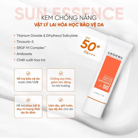 (Hàng nhập khẩu) Tinh Chất Chống Nắng Ahohwa Inten Cure Shield Plus Sun Essence 50g - SPF 50+/PA+++ Bảo Vệ Da, Dưỡng Ẩm