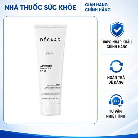 Hàng nhập khẩu) Kem chống nắng làm trắng da Décaar Advanced Luminous SPF 50 tuýp 100ml