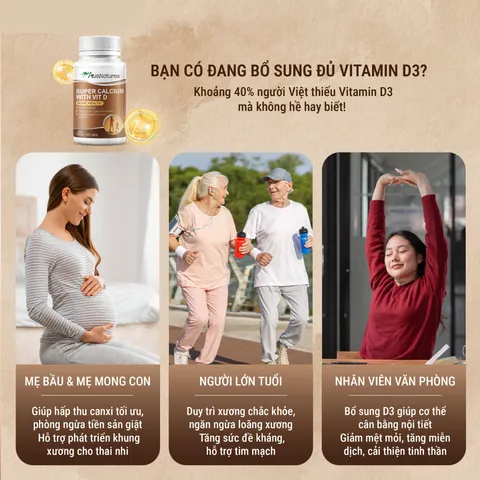 (Hàng nhập khẩu) AusNatures Super Calcium with Vit D Lọ 60 Viên - Canxi Hữu Cơ Kết Hợp Vitamin D3 Hỗ Trợ Xương Chắc Khỏe