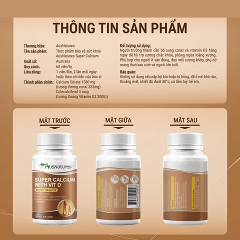 (Hàng nhập khẩu) AusNatures Super Calcium with Vit D Lọ 60 Viên - Canxi Hữu Cơ Kết Hợp Vitamin D3 Hỗ Trợ Xương Chắc Khỏe