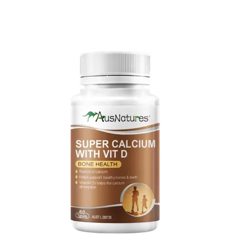 (Hàng nhập khẩu) AusNatures Super Calcium with Vit D Lọ 60 Viên - Canxi Hữu Cơ Kết Hợp Vitamin D3 Hỗ Trợ Xương Chắc Khỏe
