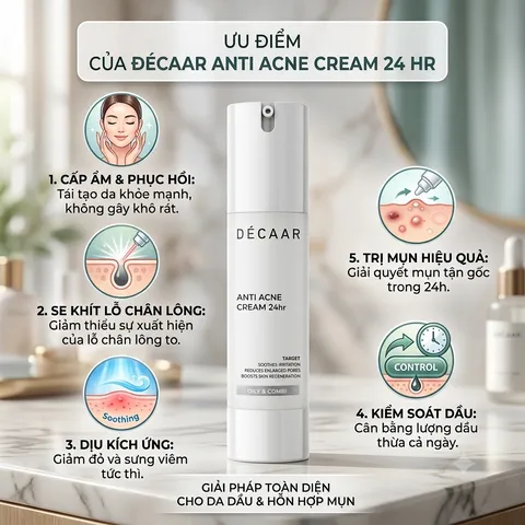 (Hàng nhập khẩu) Kem Décaar Anti Acne Cream 24HR hỗ trợ cải thiện mụn giảm nhờn 50ml