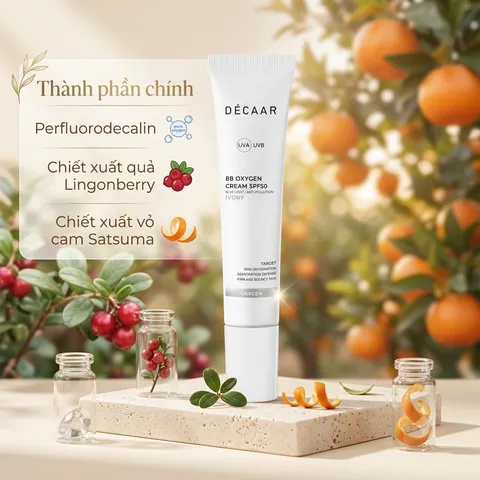 (Hàng nhập khẩu) Kem Chống Nắng Dẫn Xuất Oxy Tươi Décaar BB Oxygen Cream SPF50 Màu Ivory 50ml