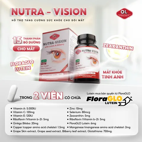 Viên uống hỗ trợ mắt Nutra Vision Olympian Labs - Vitamin và Khoáng Chất Bảo Vệ Mắt, Giảm Mệt Mỏi, Sản Phẩm Chính Hãng Mỹ