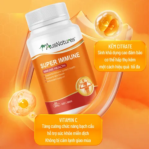 (Hàng nhập khẩu) AusNatures Super Immune Lọ 60 Viên - Bổ Sung Kẽm & Vitamin C Hỗ Trợ Tăng Cường Sức Đề Kháng