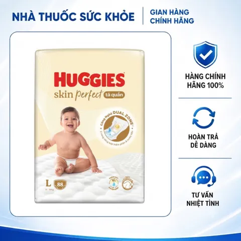 (Hàng chính hãng) Tã Quần Huggies Skin Perfect Mega Jumbo Size L 88 Miếng 9-14kg - 2 Vùng Thấm, Dịu Nhẹ Cho Da Bé